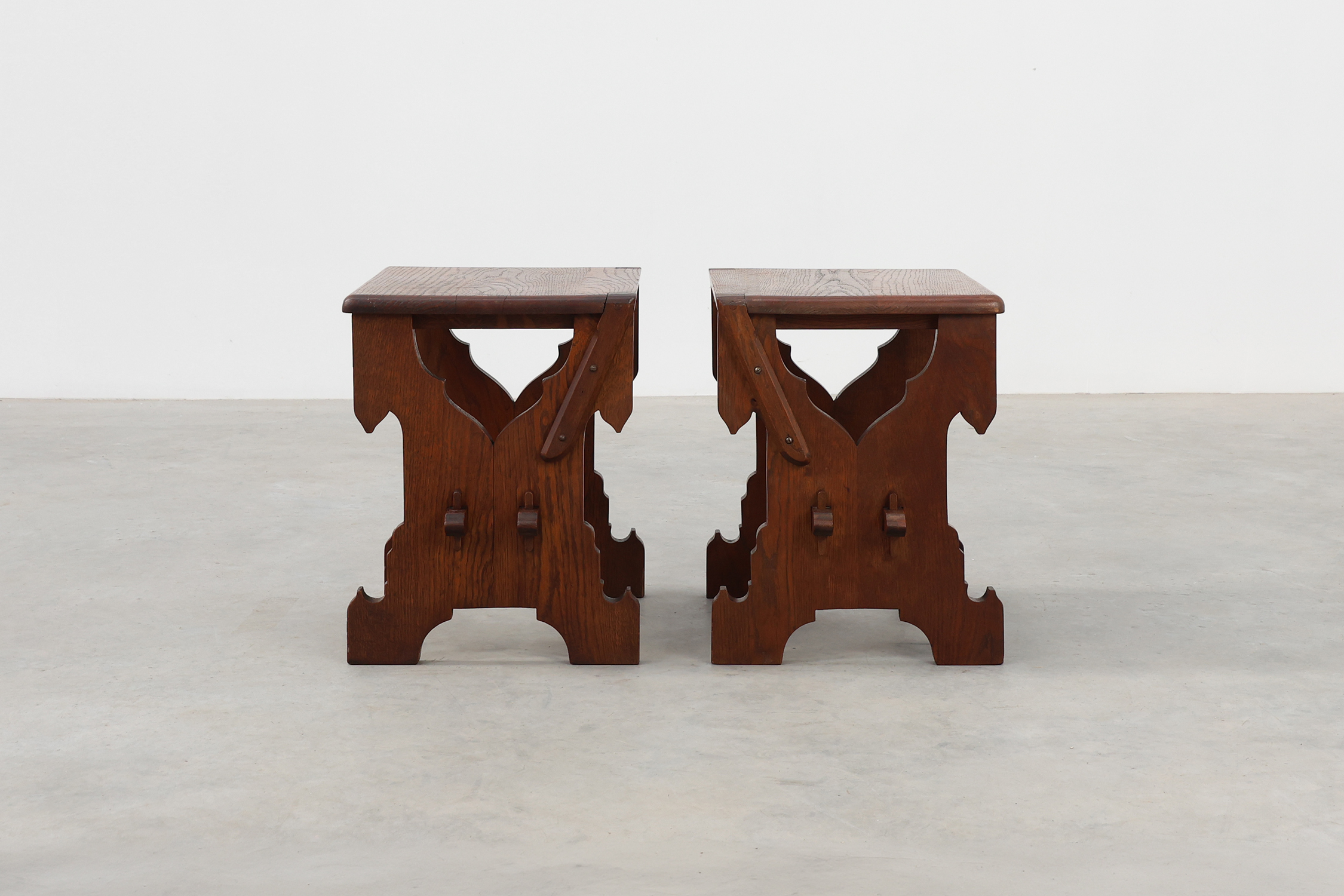 Pair of Belgian Arts & Crafts or Jugendstil Oak Stools, circa 1890thumbnail